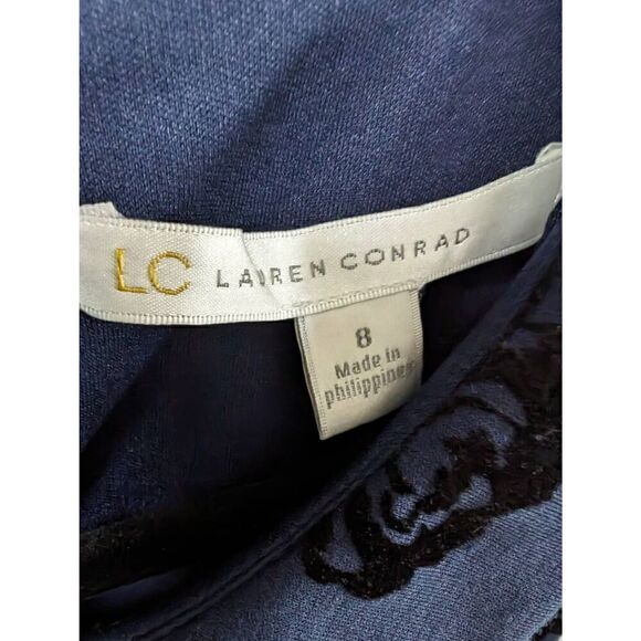 LC Lauren Conrad Navy/Black Velvet Floral Dress Women's Size 8 - Picture 3 of 7